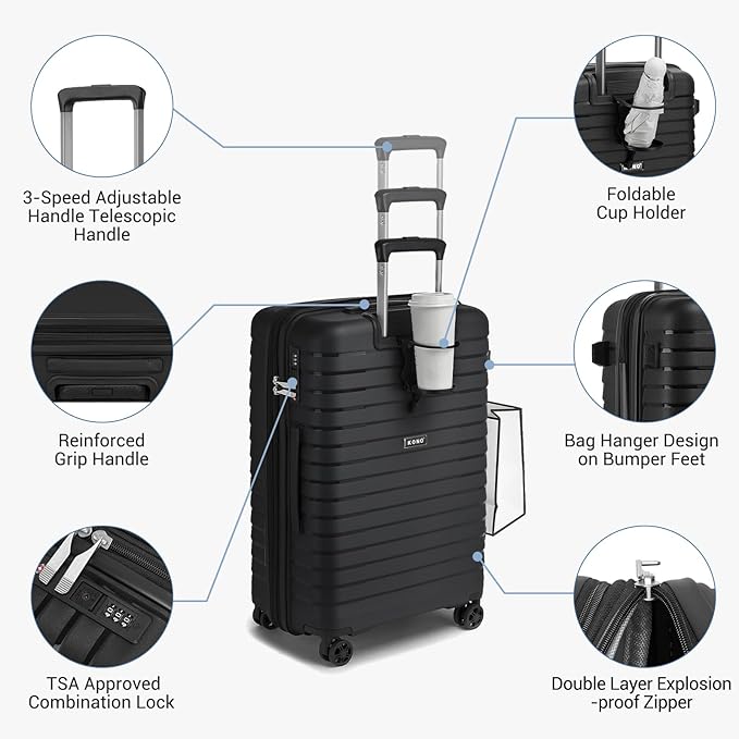 Kono 20 Inch Expandable Carry On Luggage - Image 4