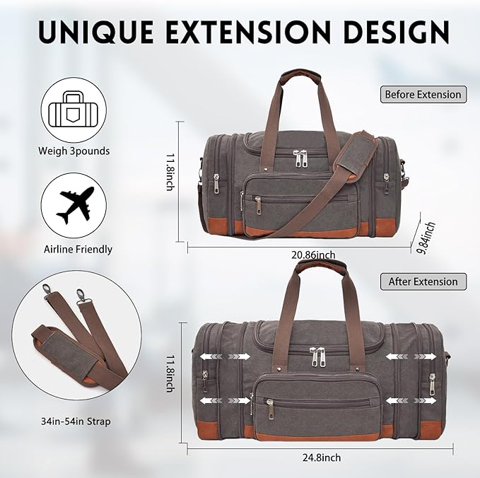 Men'S Duffle Bag For Travel, Expandable Canvas Duffel Bags Overnight Weekend - Image 6