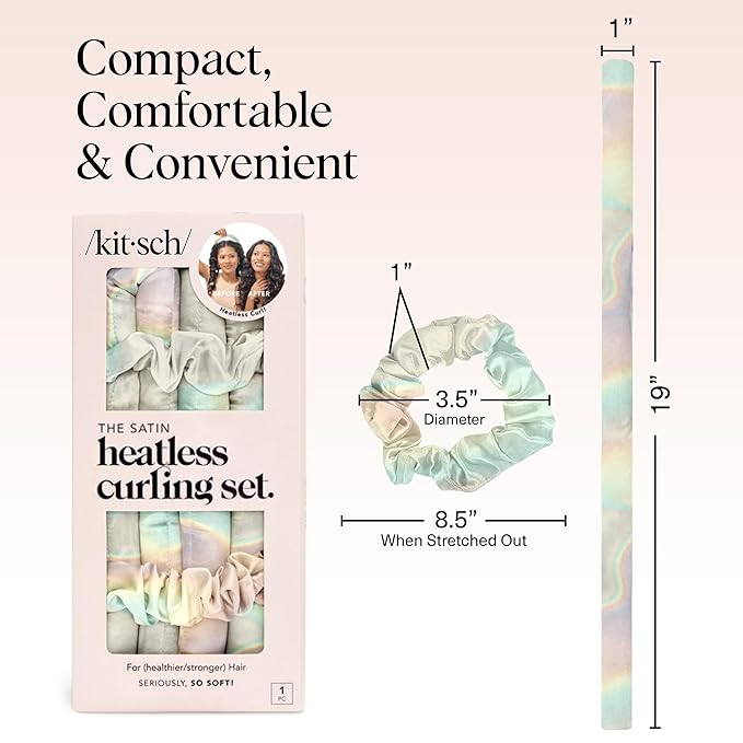 Kitsch Satin Heatless Curlers Set – Heatless Curls Overnight with Hair Curler & 2 Satin Scrunchies – Comfortable Hair Curlers to Sleep In for Frizz-Free, No Heat Damage Styling - Aura