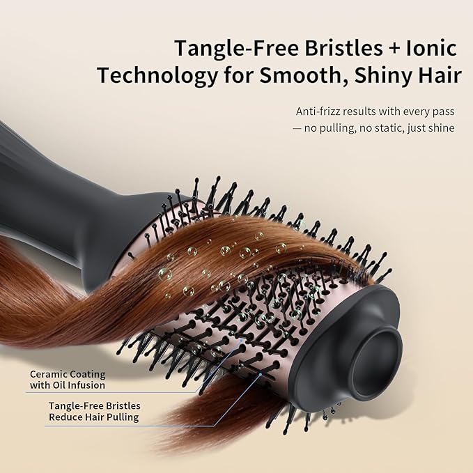 Hot Air Brush Blow Dryer in One, 4-in-1 Ionic Hair Dryer and Styler Volumizer with 3.2" Oval Barrel, 33000RPM High-Speed Motor, Hot Air Straightener Brush, All Hair Types KNS-M8