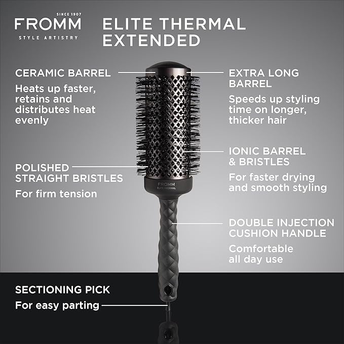 Fromm Elite Thermal Ceramic x Ionic 2" Round Brush for Expert Blowouts and Faster Hair Drying | Extended Barrel for Styling, Smoothing, Straightening Longer Thicker Hair