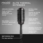 Fromm Elite Thermal Ceramic x Ionic 2" Round Brush for Expert Blowouts and Faster Hair Drying | Extended Barrel for Styling, Smoothing, Straightening Longer Thicker Hair