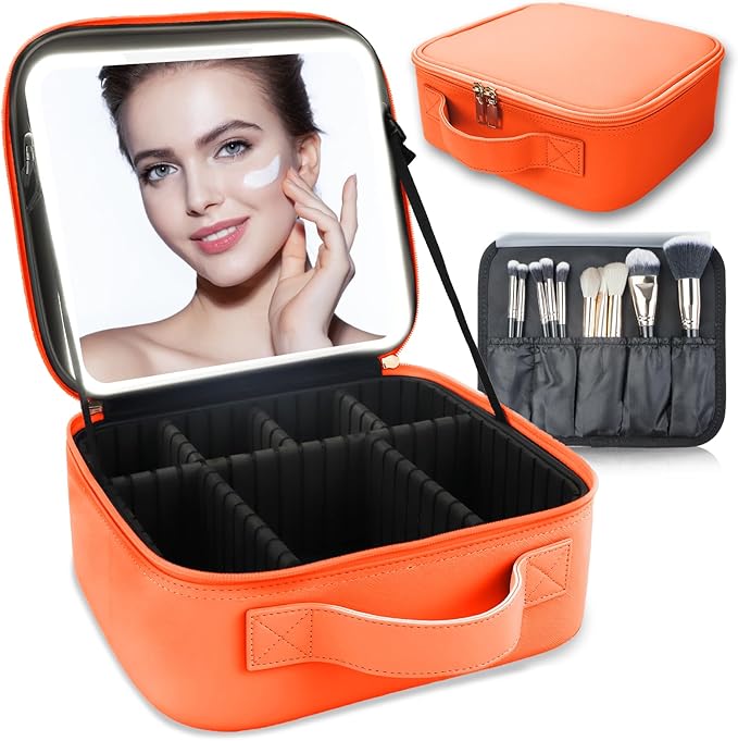 Makeup Bag with Led Mirror, Travel Makeup Organizer with 3 Color Setting & 10X by SUILU
