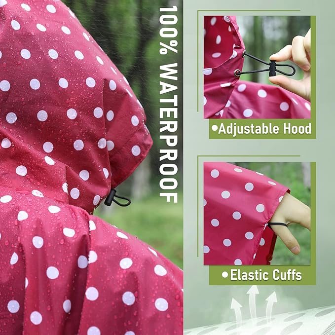 SaphiRose Unisex Rain Poncho Raincoat Hooded - Image 3