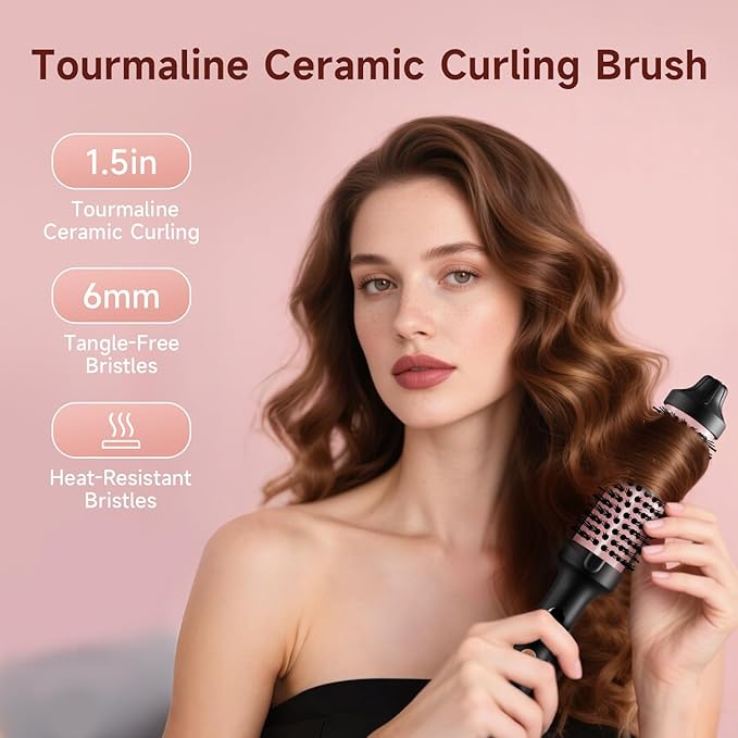 Thermal Brush, 1 1/2 inch Heated Round Brush with 3 Temperature Settings, Easy to Create Blowout Look, Pouch and Dual Voltage for Travel