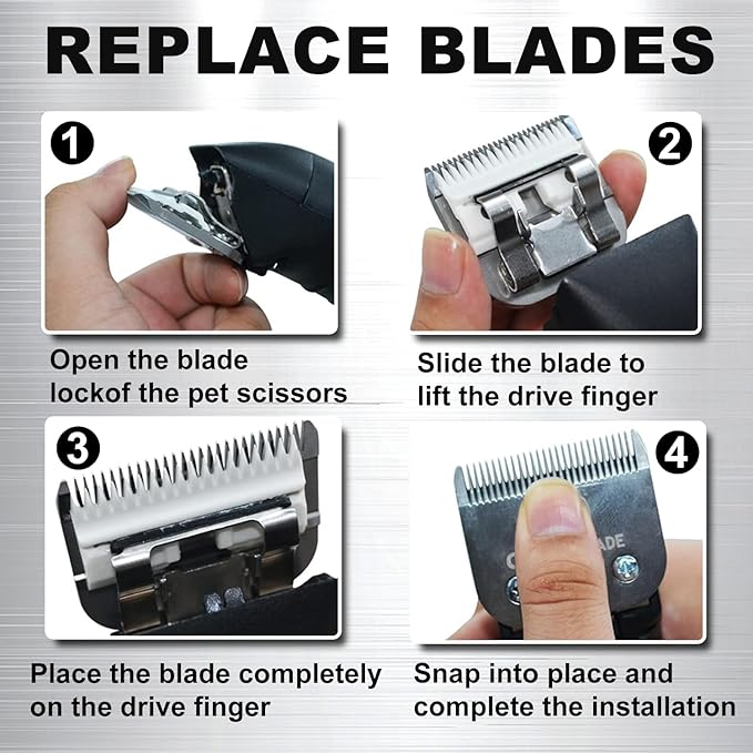 3FC/4FC/5FC/7FC Silver Detachable Clipper Ceramic Blades, Dog Grooming Clipper Replacement Blades Compatible with KM Series Clippers, Most A5, Size-3FC/4FC/5FC/7FC, Cut Length 3.2mm to 13mm, 4 Packs