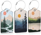 3 Pcs Luggage Tag for Suitcases, Mountain and Tree Sunset Landscape Leather by Oeaskly