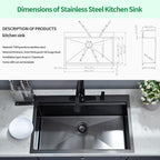 Kitchen Sink, 33 x 22 Drop in Kitchen Sink Gunmetal Black 16 Gauge Stainless - Image 7