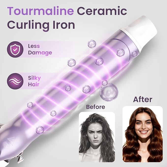 1.25 Inch Ceramic Curling Iron - Long Barrel Fast Heating Curling Wand, Dual Voltage 110-240V Travel,5 Adjustable Heat Settings & Automatic Shut-Off, Professional Hair Curler for Long-Lasting Curls