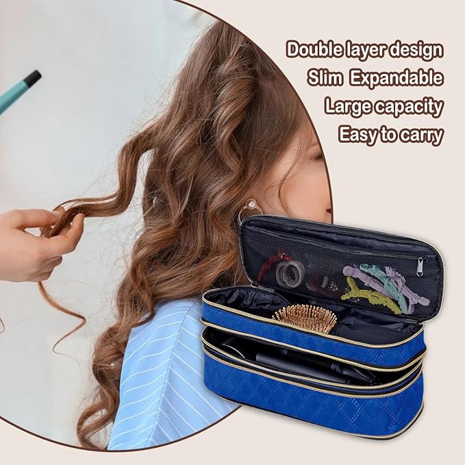 Hair Dryer Travel Carrying Case, Curling Iron Storage Bag, Slim Expandable Handheld Dual-Layer Travel Storage Bag for Dryer/Hair Tool Organizer/Style Organizer
