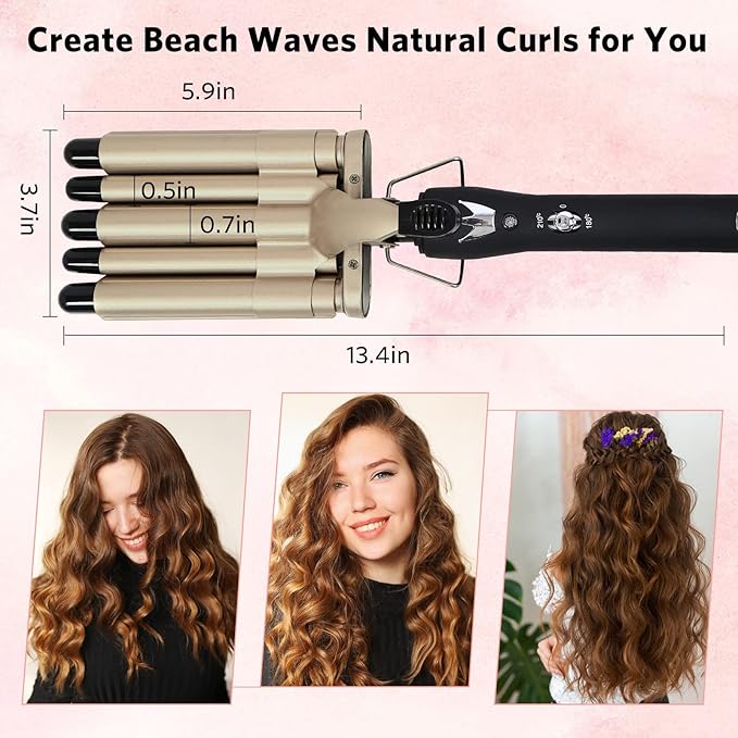 5 Barrel Curling Iron Wand 0.6 Inch Hair Crimper Waver Portable Two Temperature Setting Ceramic Hair Curler Curling Iron