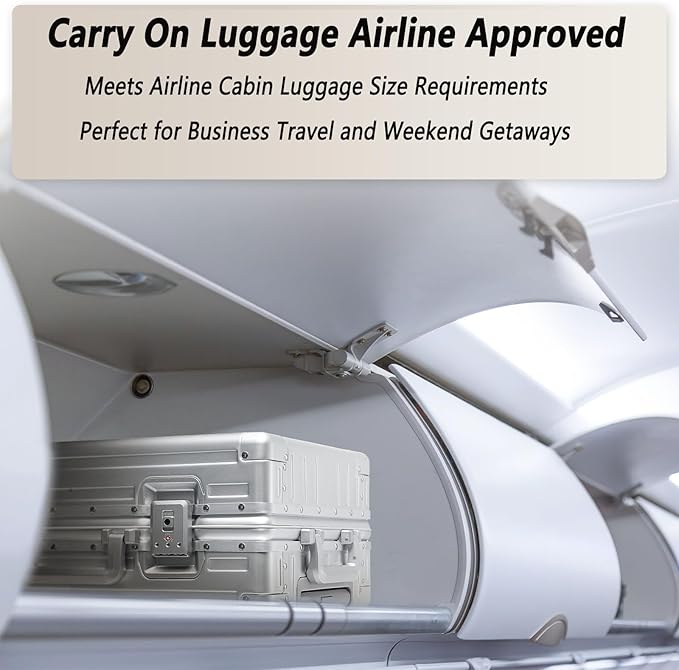 20 Inch All Aluminum Carry On Luggage 22x14x9 Airline Approved - Image 2