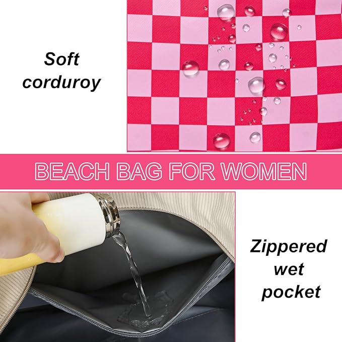 LEDAOU Large Beach Tote Bag Women Waterproof Sandproof Zipper Beach Tote Bag - Image 4