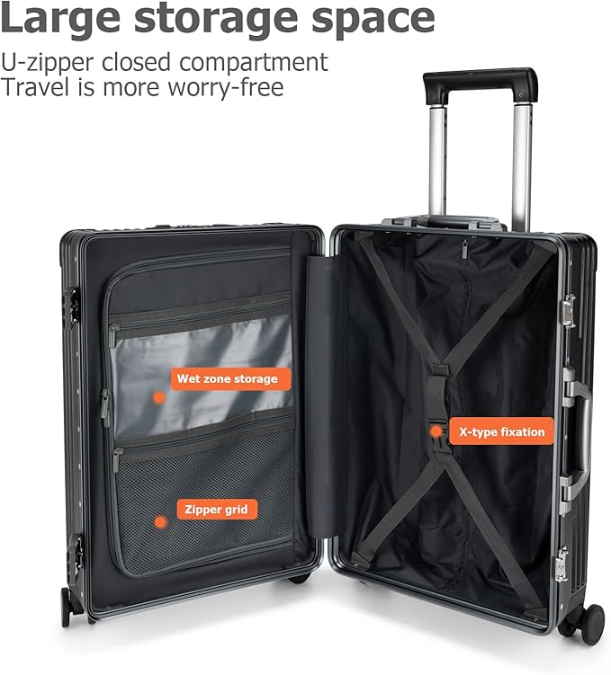 feilario 24in Aluminium Frame PC Hard Shell Spinner Wheels Luggage, Built-In - Image 5