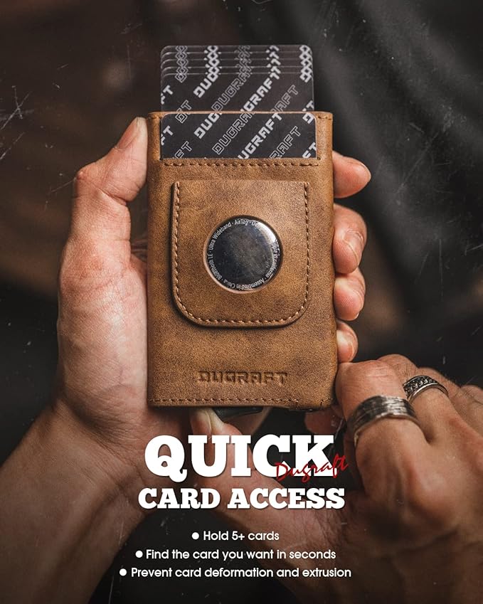 DUGRAFT Pop Up Wallet with AirTag Holder, RFID Blocking Air Tag Wallet with - Image 3