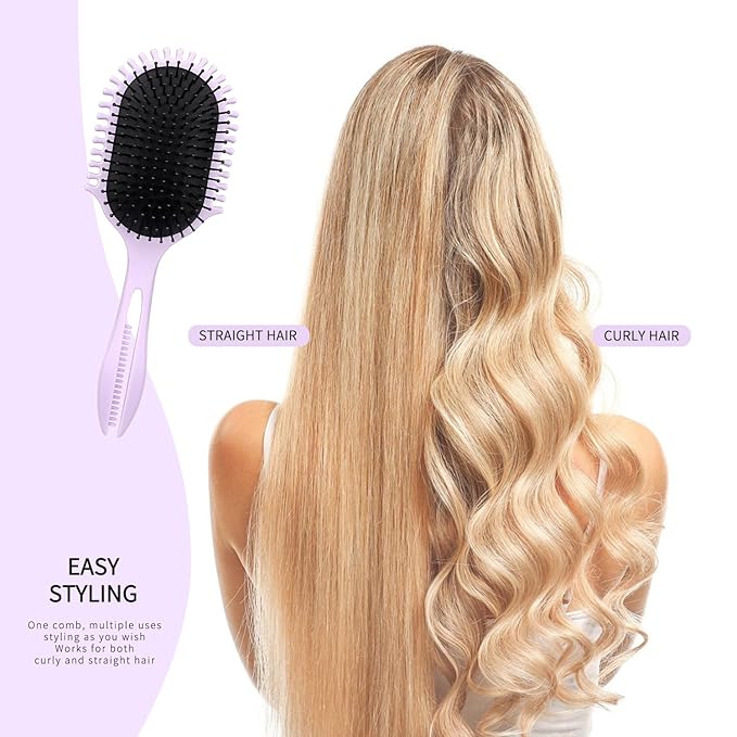 New Multifunctional Curly Hair Cushion Comb, 1Pc Oval New Air Cushion Comb WithHandle, Define Styling Brush,DetanglingHair Brush, Professional Hairstyle Comb, BouncingHair Brush (Black Purple)