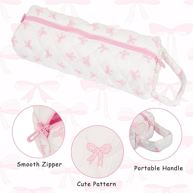 Hair Tool Bag with Matching Small Pouch, Pink Bow Quilted Hair Tools Travel Bag, Cute Large Styling Tool Storage Case Compatible with Shark Flex Dyson Airwrap, Ideal Gift for Women Girls