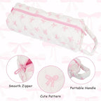 Hair Tool Bag with Matching Small Pouch, Pink Bow Quilted Hair Tools Travel Bag, Cute Large Styling Tool Storage Case Compatible with Shark Flex Dyson Airwrap, Ideal Gift for Women Girls