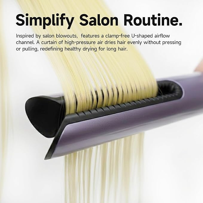 JELLYFISH Air Gap Dryer, Blow Dryer Brush Alternative for Long Hair, Clamp-Free Blowout Styler, Hair Dryer Brush–Inspired Design, Gentle Blow Dry,Air Styling for Healthy Smooth Blowouts,Types 1A–2A