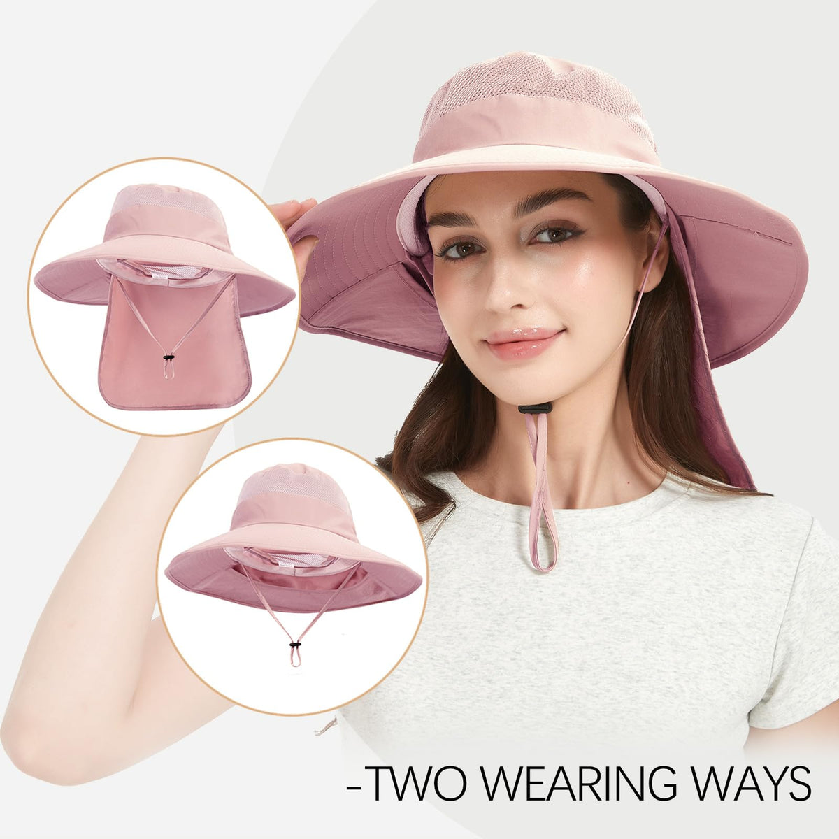 Fishing Hat Breathable Wide Brim Sun Hats with Neck Flap Bucket Hat Outdoor Safari Hat for Men Women UPF 50+ Sun Protection Pink (Pink)