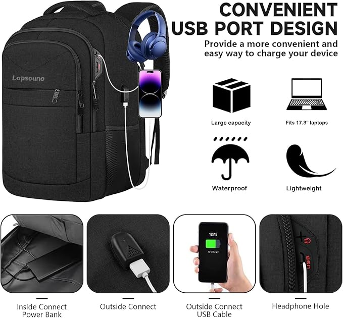 Lapsouno Laptop Backpack, Travel Laptop Backpack, Business Anti Theft Slim - Image 4