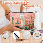 Cosmetic Bags Travel Makeup Toilet Case Waterproof Pouch for Women Girls 6.7X9.45inches - White Alpaca Stand BetweenFlowers And Cacti