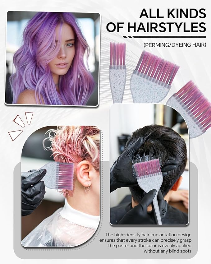 3 Pack Hair Color Brush Set - Professional Hair Dye Brush for Stylist, for Highlighting, Tint and Coloring Sections - Women Men Salon Use Home DIY Dyeing