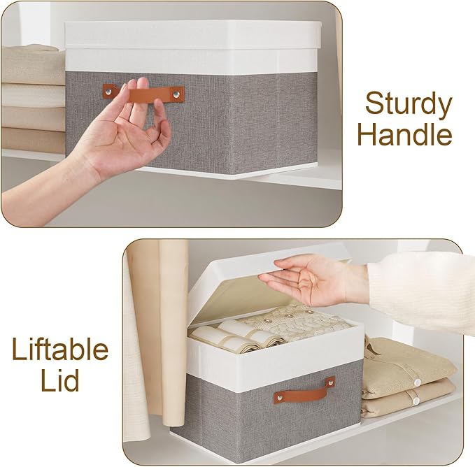 Fabric Storage Bins with Lids, 5 Pack Linen Foldable Cloth Baskets, 15 x 9.8 x - Image 5