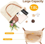 Peicees Crochet Beach Bag For Women Summer Tote Bag Boho Shoulder Bag - Image 2