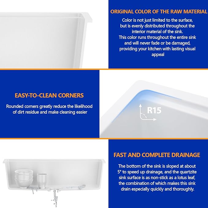 Dcolora 30 Inch White Kitchen Sink Granite Composite Workstation Undermount - Image 6