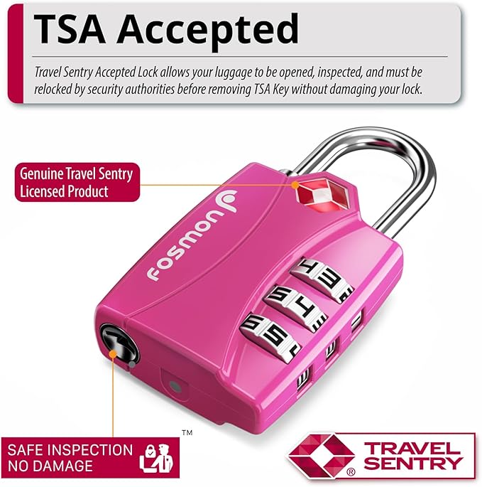 Fosmon TSA Approved Pink Locks for Luggage. Cute Locker Suitcase Lock - Image 2