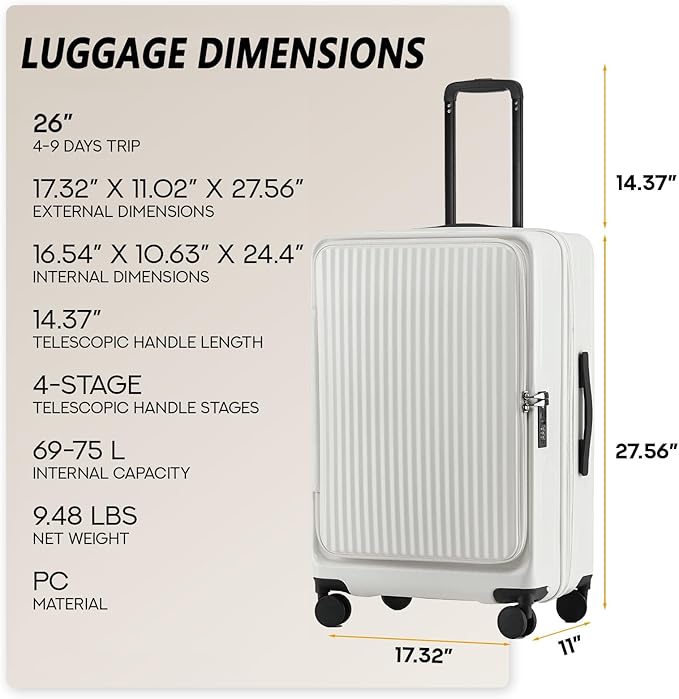 26 Inch Top Opening Checked Travel Luggage Expandable - Image 5