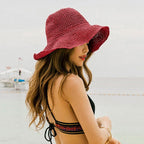 Womens Wide Brim Straw Sun Hat Foldable Floppy Crochet Beach Hat - Image 8