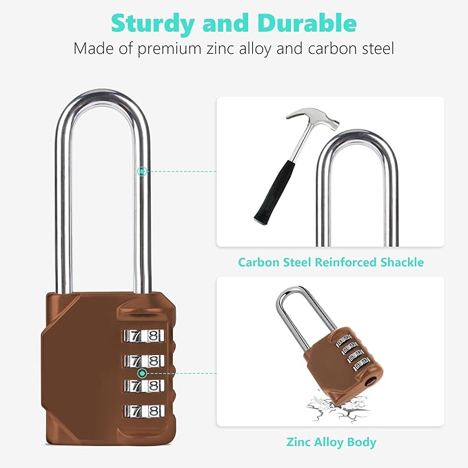 CL21MC 2.6 Inch Long Shackle Combination Lock, 4 Digit Combination Padlock Set - Image 3