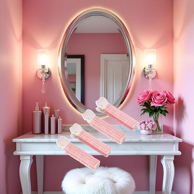 4 Pcs Pink Hair Rollers with Clip for Volumizing Bangs Curls - DIY Hair Styling Accessories Tool and Portable Self Grip Volume Clips，Volumizing Hair Clips,Styling Tools and Appliances