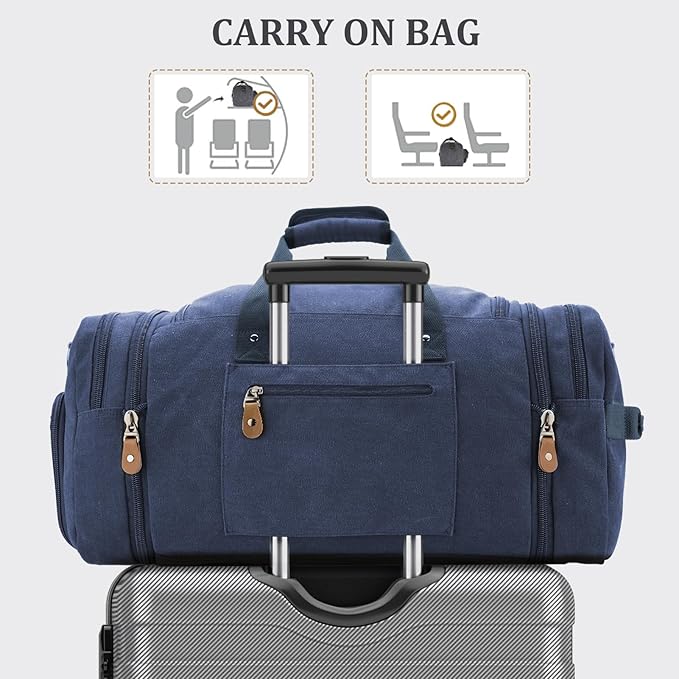 Gonex Canvas Duffle Bag 60L Travel Duffel Overnight Weekend Bag - Image 7