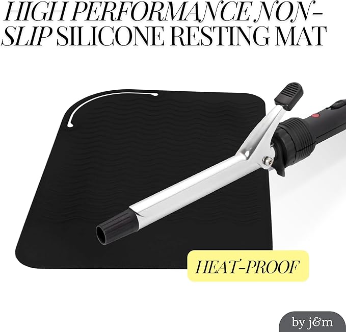 Flat Iron Hair Straightener Silicone Mat & Pouch Pack by j&m - with Heat Proof Mat for Curling Tongs/Wands/Irons - Fits ghd, BaByliss & Larger Straighteners - Zip-Up All-in-One Compact Travel Case