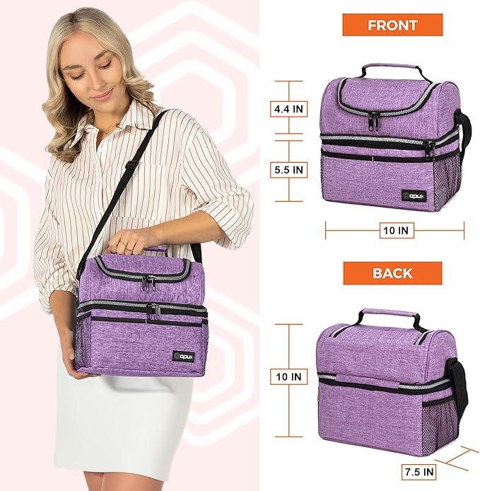 OPUX Lunch Box For Women, Insulated Large Lunch Bag Adult Work, Double Decker - Image 3