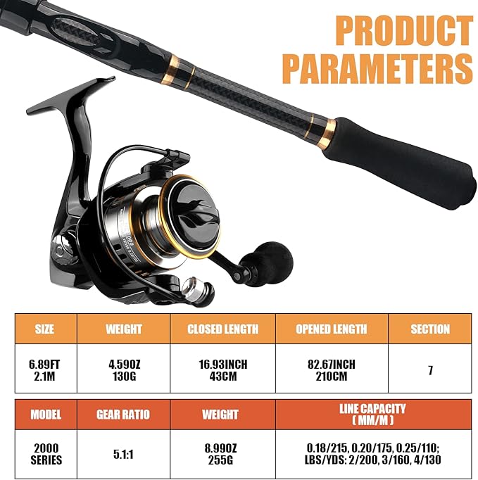 mouhike Carbon Fiber Telescopic Fishing Rod Reel Combo Lightweight Collapsible - Image 5
