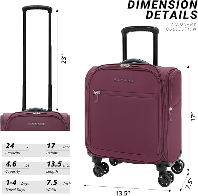 Verage Under Seat Luggage with Wheels，Softside Small Suitcase Spinner Carry On - Image 2