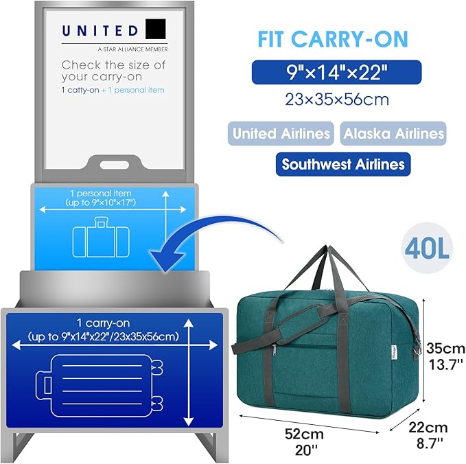 For United Airlines Foldable Carry on Bag 22x14x9 Travel Duffel Bag Packable - Image 2