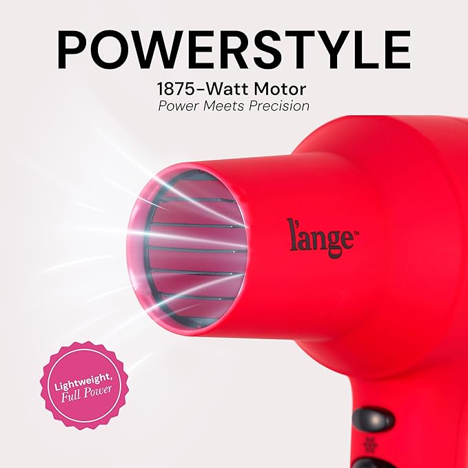 L'ANGE HAIR PowerStyle Turbo Ionic Hair Dryer | 1875 Watt Professional Blow Dryer with Diffuser & Concentrator | Multiple Heat & Speed Settings for Fast Drying | Salon-Grade Styling Tools, Red