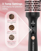Thermal Brush, FLYZEMAA 1.5 Inch Curling Iron for Long Dry Hair, Heated Round Brush Straightener with 3 Temp Settings, 30s Fast Heat for Curling & Volumizing, Anti-Scald Nylon Bristles(Black)