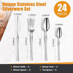 24-Piece Silverware Set for 6, Modern 18/10 Stainless Steel Flatware Set - Image 2
