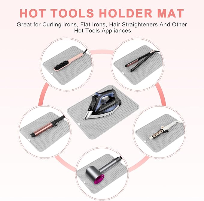 Oversize Silicone Heat Resistant Mat for Curling Irons, Flat Irons, Hair Straighteners and Hot Hair Styling Tools, Portable Hot Tools Cover Pad for Travel Vanity Salon(14.2" x 11.0")