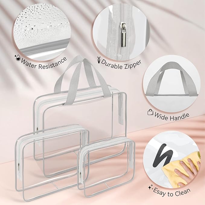 TISRATOK 10 PCS Clear Travel Makeup Toiletry Bag, Plastic PVC Cosmetic TSA - Image 6