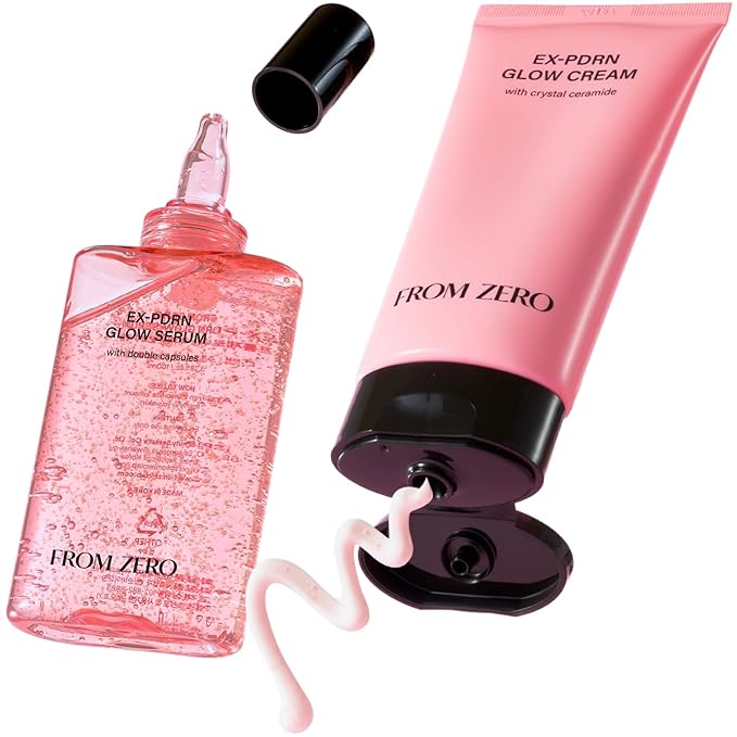 FROM ZERO EX-PDRN Glow-Lock Duo｜Capsule Serum and Velvet Cream｜Ginseng Exoxome, Broccoli PDRN, 3X Collagen, Crystal Ceramide｜Korean Glass Skin｜Gift for Girlfriend