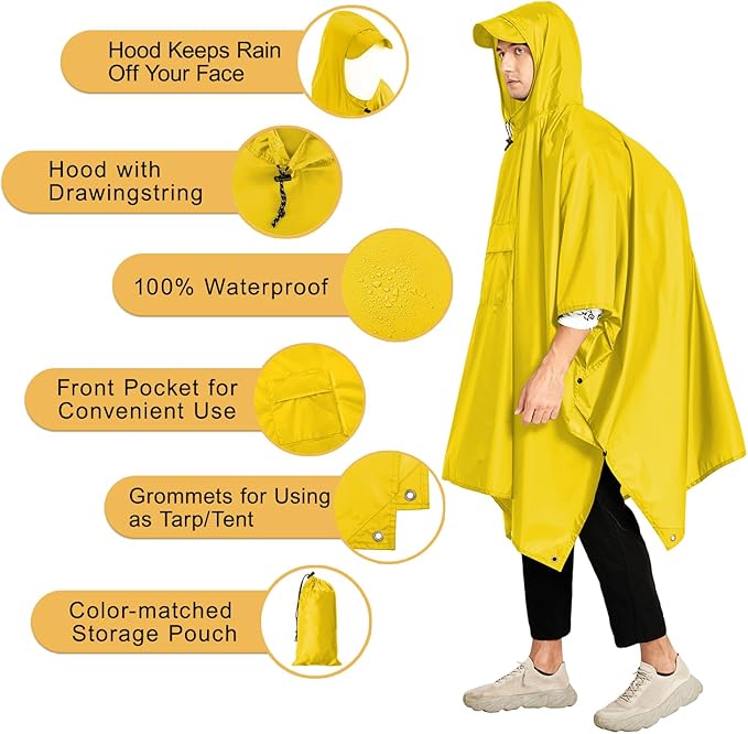salamra Hooded Rain Poncho Waterproof Raincoat Jacket - Image 3
