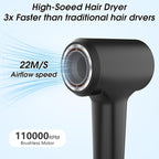 KARFUN Hair Dryer, 110000 RPM High-Speed Brushless Motor Fast Drying Blow Dryer, 57dB Low Noise Hair Dryer for Home or Travel, 3 Temps & 2 Speeds (Black)