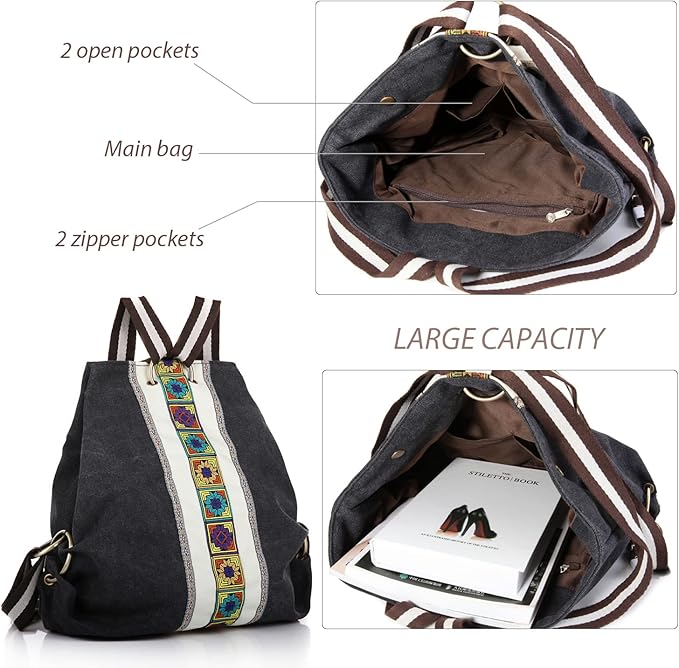 Goodhan Women Canvas Backpack Daypack Casual Shoulder Bag, Vintage Heavy-duty - Image 5